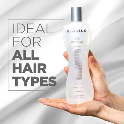HOTBioSilk Silk Therapy Original, Reconstructing Leave-In Hair Treatment, Adds Shine, Smooths & Prevents Split Ends, Sulfate-Free, Paraben-Free, Cruelty-Free, 12 Oz