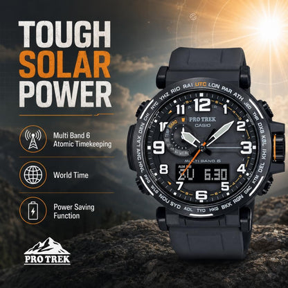 HOTCasio PRW6600Y Series | Pro Trek | 100M WR | Compass | Alt/Baro-Thermo | Tough Solar Power | Atomic Timekeeping | 1-100 SEC Stopwatch | Countdown Timer | World Time