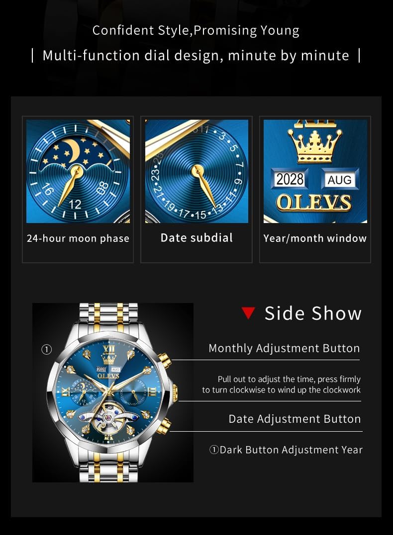 HOTOLEVS Skeleton Men Watches Automatic Business Luxury Diamond Self Winding Watch for Men Stainless Steel Calendar Wrist Watch