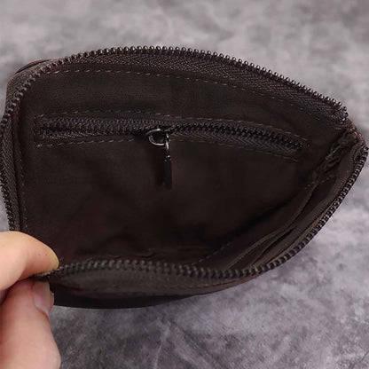 HOTMedieval Pouch, Mini Genuine Leather Coin Pouch Genuine Cowhide Handcrafted Keychain Coin Organizer Zipper Coin Pouch with Card Slot Credit Card Holder Keychain Coin Purse (Black)