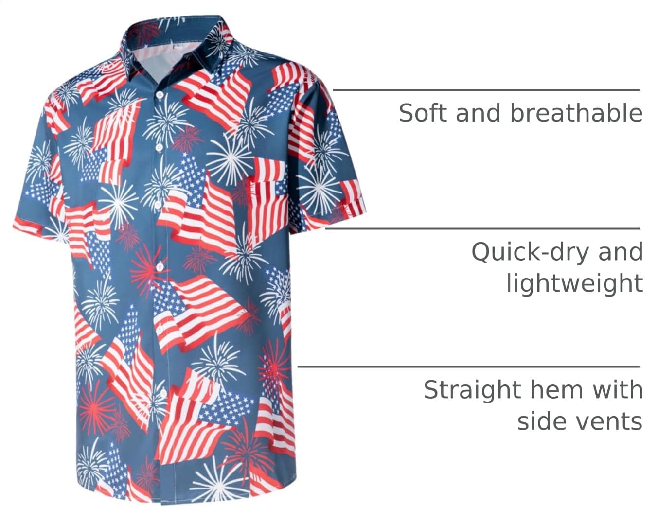 HOTMen's Casual Button Down Shirts Regular Fit Short Sleeve Hawaiian Shirt for Men