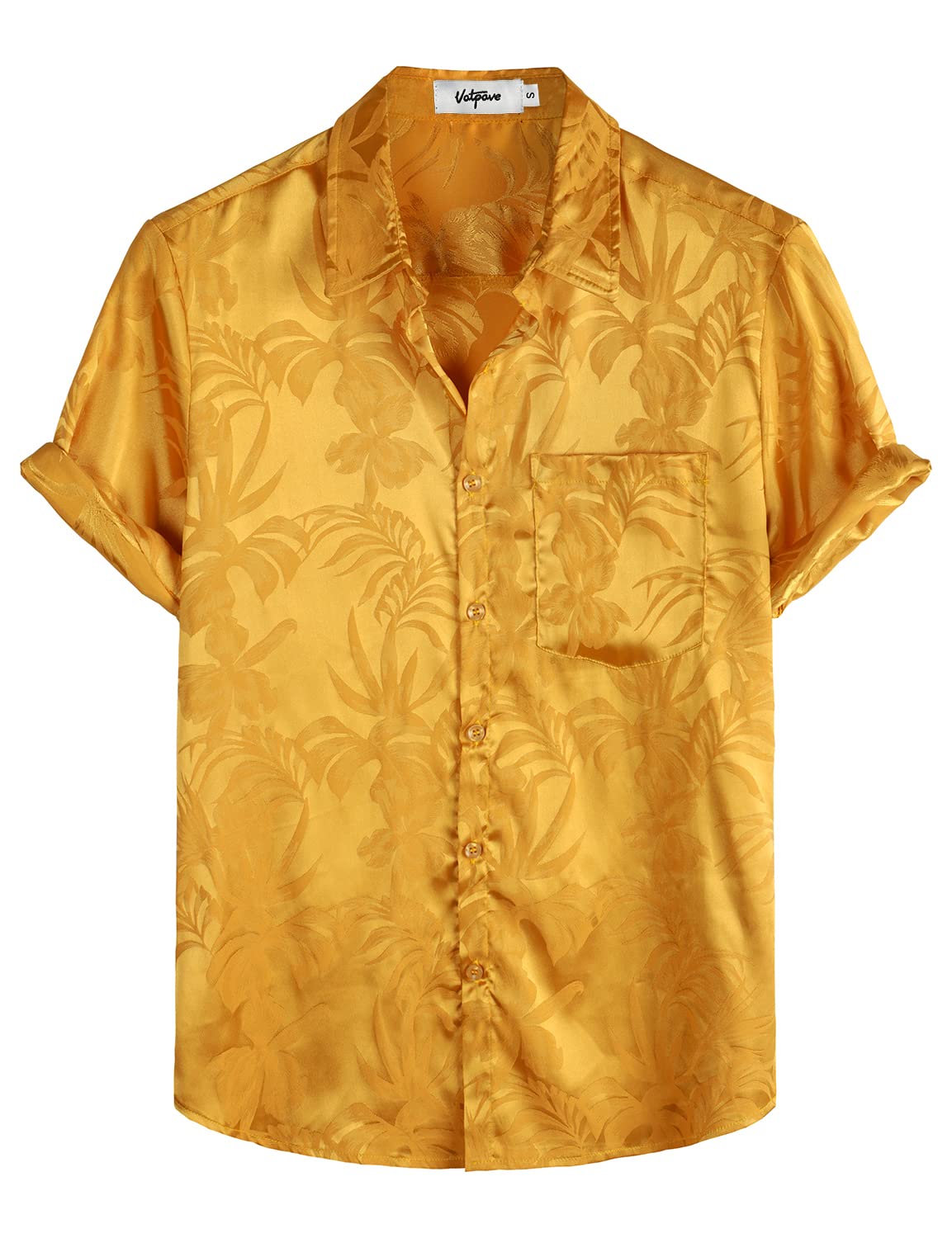 HOTVATPAVE Mens Silk Satin Hawaiian Shirt Short Sleeve Button Down Shirts | Hawaii, Summer, Beach, Vacation, Tropical, Resort Wear, Jacquard, Going Out, Rave, Cool, Club, Floral, Holiday, with Pocket