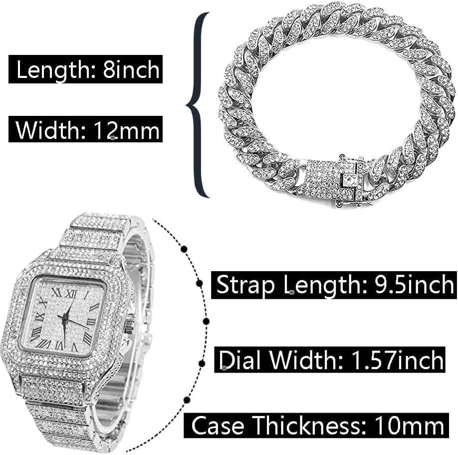 HOTApzzic Diamond Iced Out Watch CZ Gold Plated 40mm Width Roman Numerals Dial Quartz Wristband Watch for Men Women