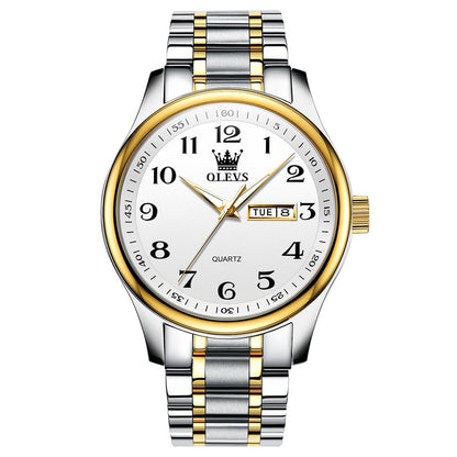 HOTOLEVS Men's Casual Stainless Steel Watch, Big Face Easy to Read Analog Quartz Watch with Day and Date, Classic Waterproof Diamond Roman Arabic Numeral Dial Dress Watch for Men, Gold Silver Black Band