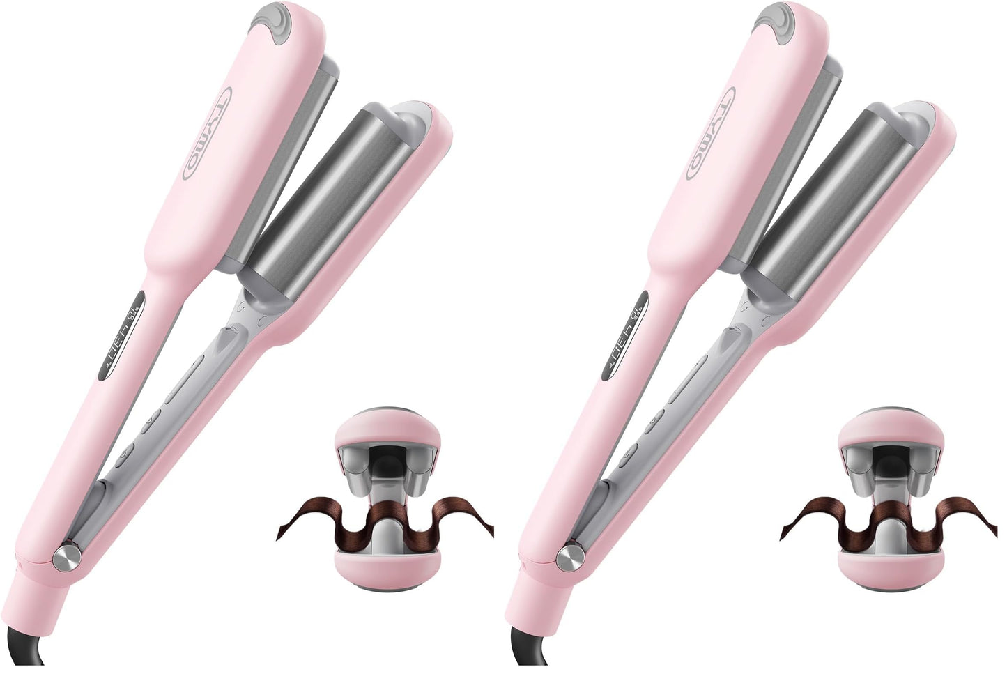 HOTCurling Iron Hair Crimper Waver - TYMO ROVY Beach Waves Curling Wand, Ionic Deep Waver Hair Curler Tool with Ceramic 3 Barrel for Women, Dual Voltage, Anti-Scald, Easy to Use, Pink, 1.25 Inch