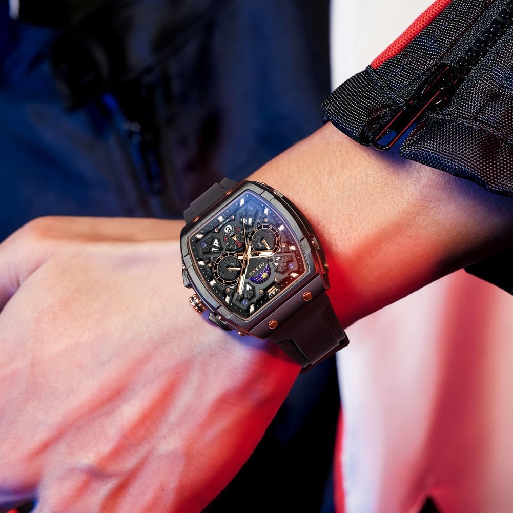 HOTOLEVS Watch Men Luxury Casual Square Skeleton Chronograph Watches