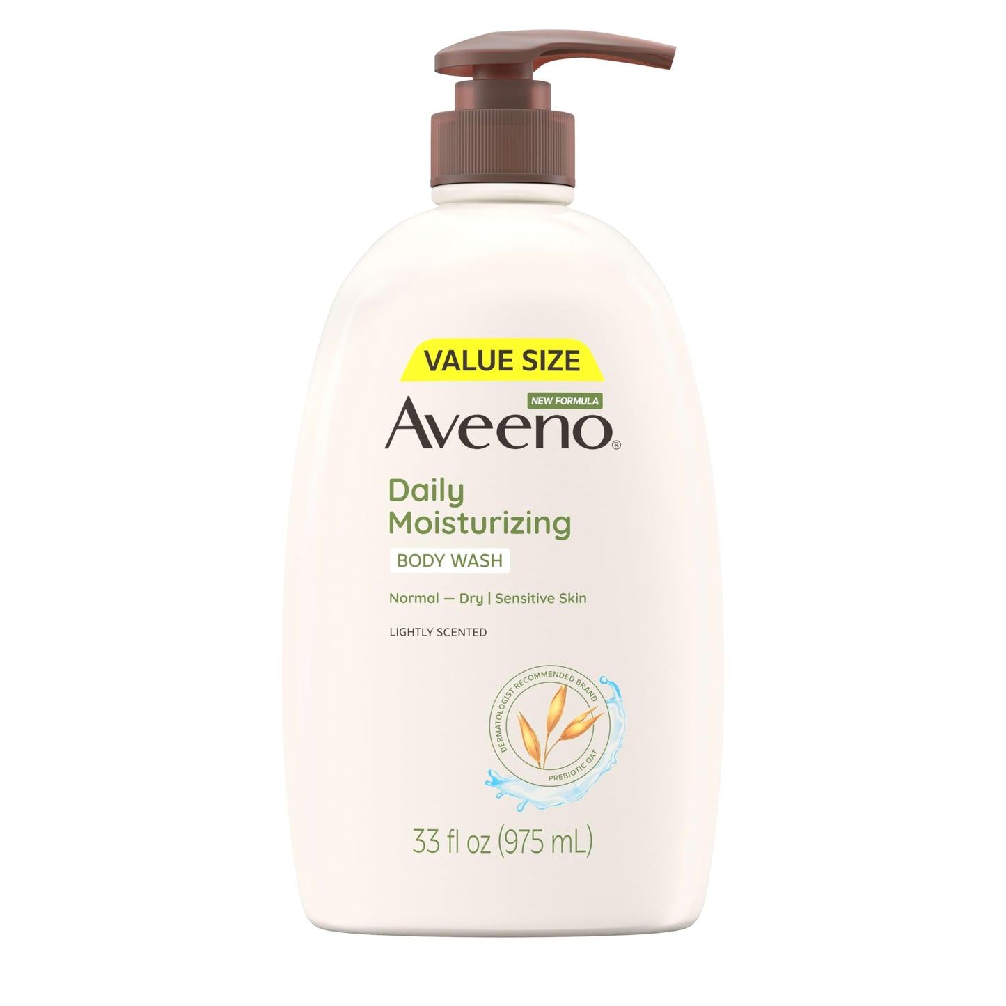 HOTAveeno Daily Moisturizing Body Wash for Normal to Dry Skin, Sensitive Formula with Prebiotic Oat, Gently Cleanses Dry Skin, Lightly Scented Body Wash for Women and Men, Value Size 33 fl. Oz