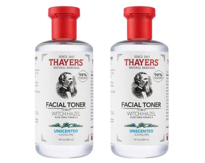 HOTTHAYERS Alcohol-Free, Hydrating, Unscented Witch Hazel Facial Toner with Aloe Vera Formula, Vegan, Dermatologist Tested and Recommended, 12 Oz (Packaging May Vary)