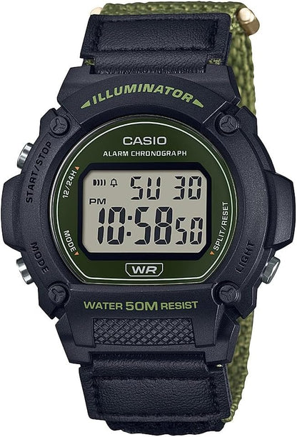 HOTCasio W219H Series | Men’s Digital Watch | 50M WR | LED Illuminator | 100 SEC Chronograph | 1/100 SEC Stopwatch | Daily Alarm | Hourly Time Signal | Auto Calendar | 7 Year Battery