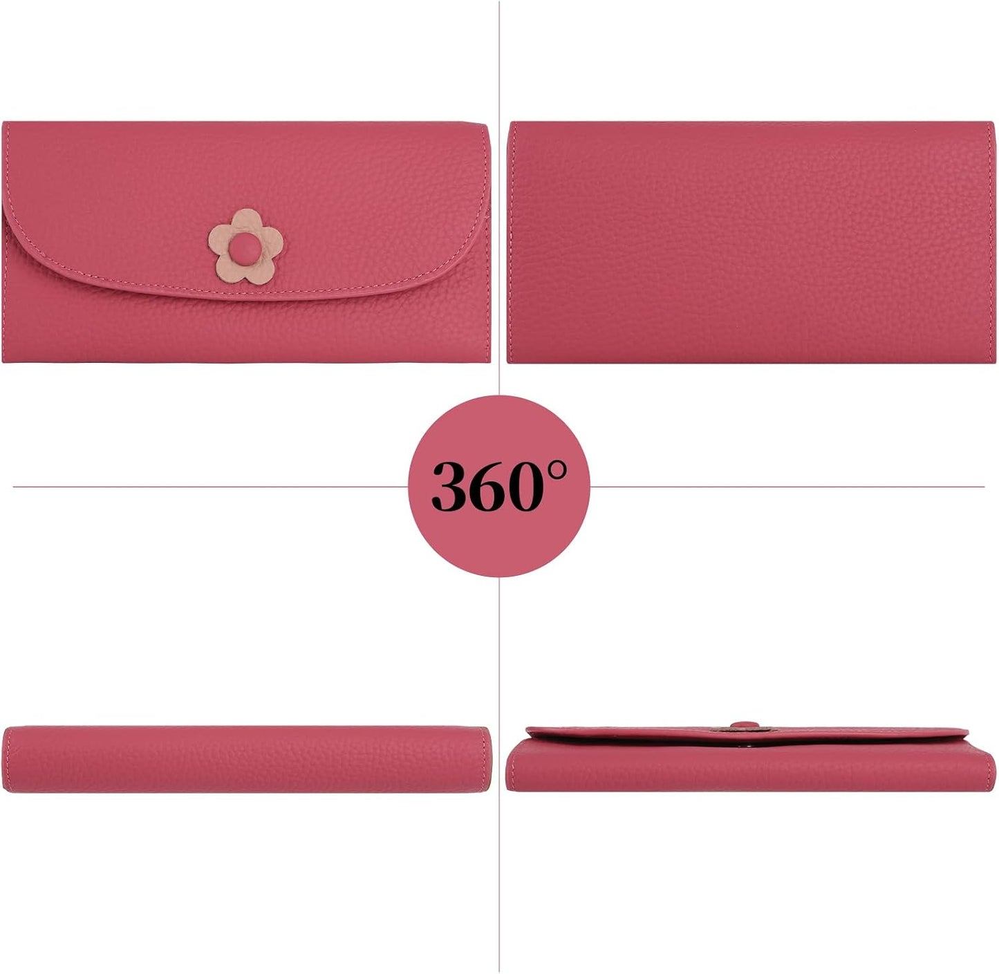 HOTLadies Purse RFID Blocking Genuine Leather Large Capacity Slim Wallet for Women, Rose Red, L, Casual