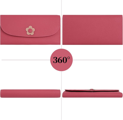 HOTLadies Purse RFID Blocking Genuine Leather Large Capacity Slim Wallet for Women, Rose Red, L, Casual