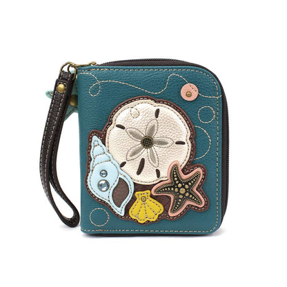 HOTCHALA Zip Around Wallet, Wristlet, 8 Credit Card Slots, Sturdy Pu Leather - Frog - Turquoise