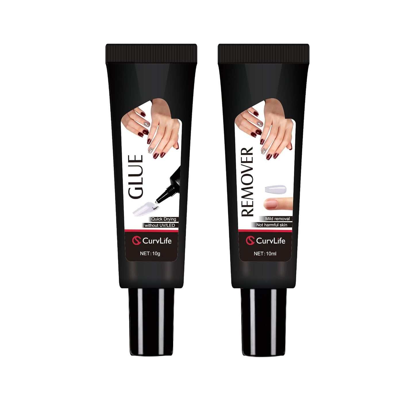 HOTCurvlife Newly Upgraded Quick Drying 10g Semi Solid Nail Glue with 10ml Remover for Press On Nails Tips No Need for UV Lamp Long Lasting Fake Acrylic Nails Kit Glue Gel