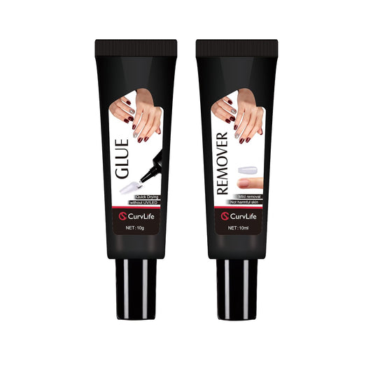 HOTCurvlife Newly Upgraded Quick Drying 10g Semi Solid Nail Glue with 10ml Remover for Press On Nails Tips No Need for UV Lamp Long Lasting Fake Acrylic Nails Kit Glue Gel