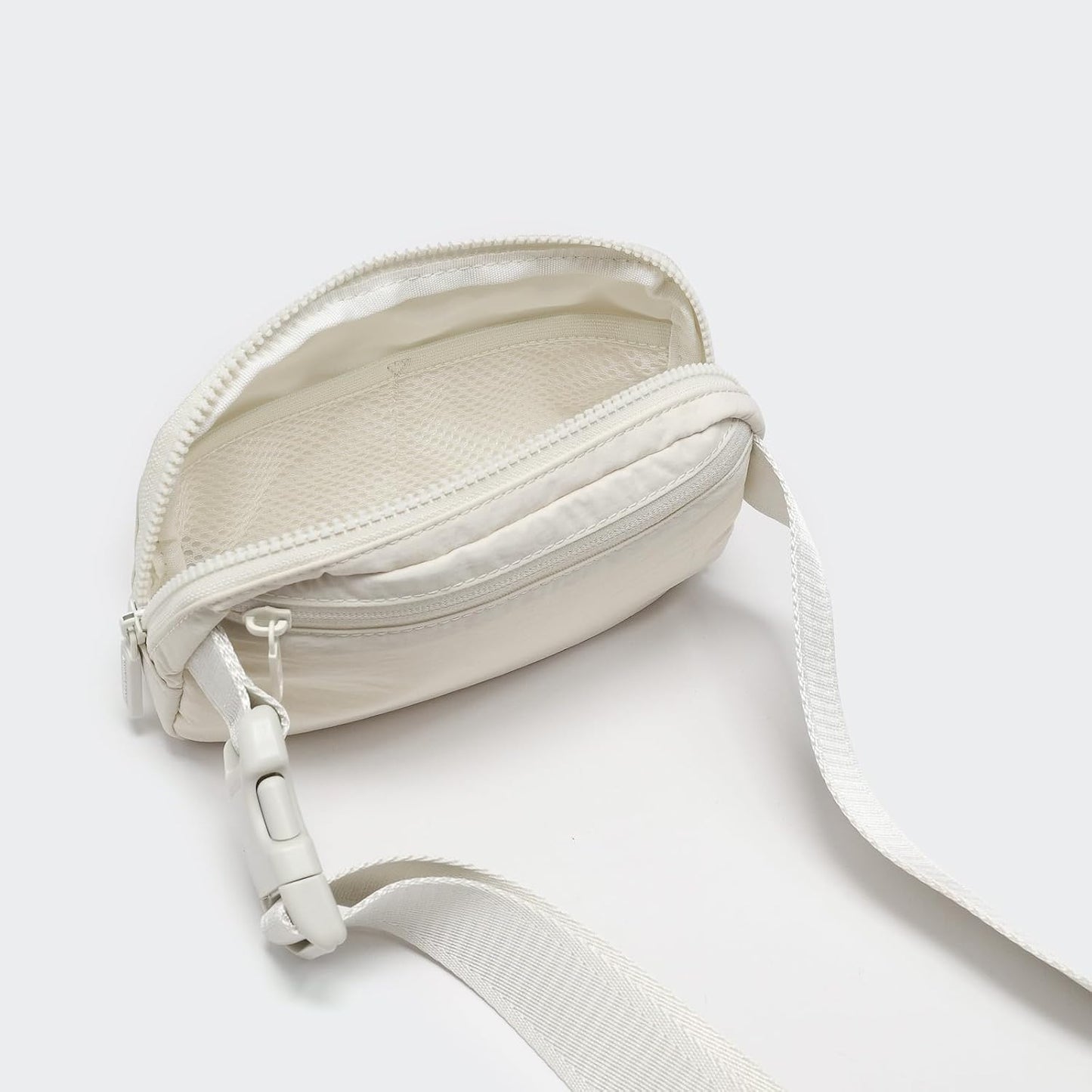 HOTPander Two Way Zipper Fanny Pack Nylon Everywhere Belt Bag for Women, Water Repellent Waist Packs, Crossbody Bags with Adjustable Strap (White Opal).