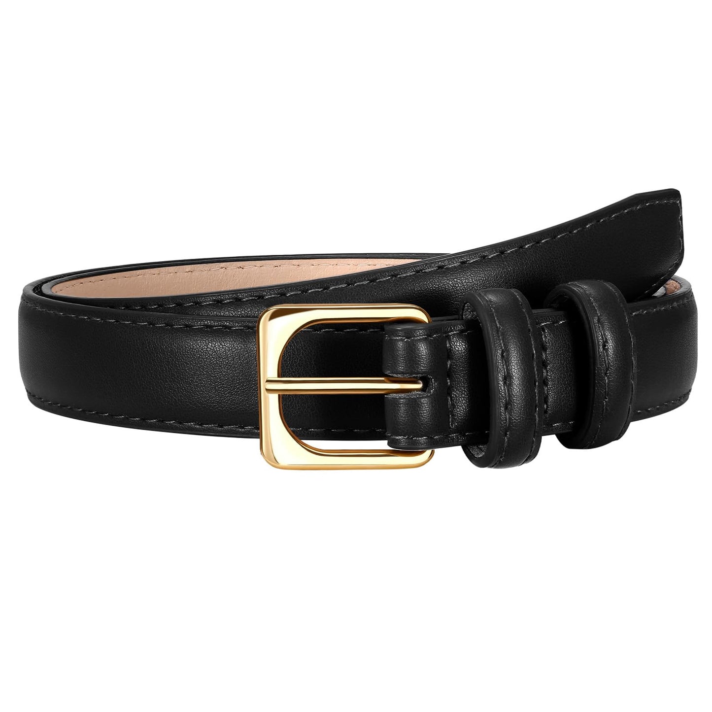 HOTVONMELLI Womens Thin Leather Belt for Jeans Pants Dress Fashion Skinny Belt with Gold Buckle for Women