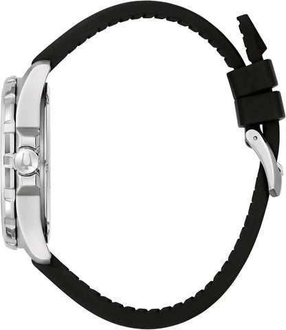 HOTBulova Men's Marine Star Quartz Silver Stainless Steel Watch, Leather and Silicone Strap, 100M Water Resistant, 43mm