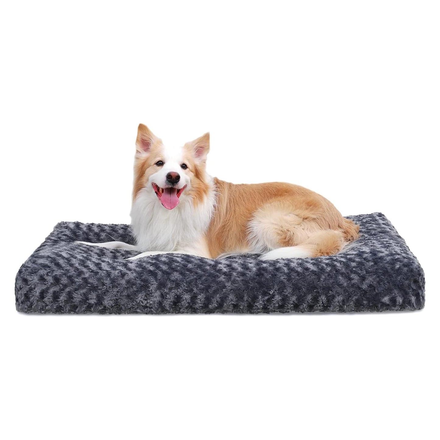 HOTKSIIA Washable Dog Bed Deluxe Plush Dog Crate Beds Comfy Kennel Pad Anti-Slip Pet Sleeping Mat for Large, Jumbo, Medium, Small Dogs Breeds, 35" x 23", Gray