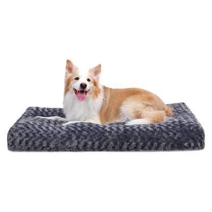 HOTKSIIA Washable Dog Bed Deluxe Plush Dog Crate Beds Comfy Kennel Pad Anti-Slip Pet Sleeping Mat for Large, Jumbo, Medium, Small Dogs Breeds, 35" x 23", Gray