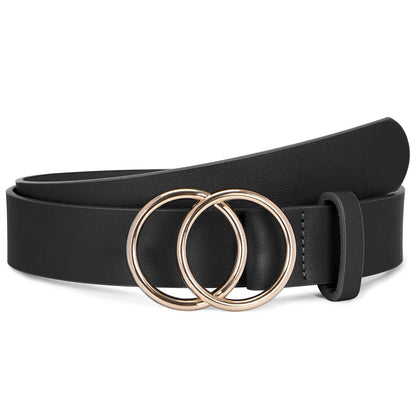 HOTSUOSDEY Women Leather Belt Fashion Double O-Ring Soft Faux Leather Waist Belts For Jeans Dress