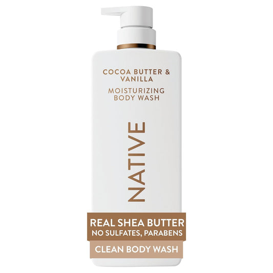 HOTNative Moisturizing Body Wash, Clean & Gentle 24-Hour Hydration with Shea Butter, for Sensitive and Dry Skin, for Women & Men, Sulfate-free, Paraben-free, Cocoa Butter & Vanilla, 22 fl oz