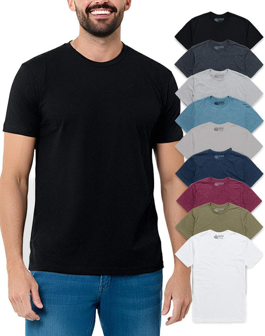 HOTMens T Shirts Soft Cotton Crew Neck Athletic Fit Casual Tees S-4XL | Soft cotton blend casual tee shirts with 4-way stretch - tag-free athletic fit for gym, work & casual wear. A go-to gift.