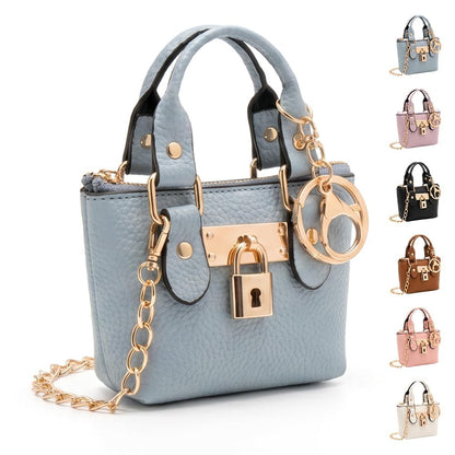 HOTMini Tote Purse Keychain, Cute Tote Bag Coin Purse, Mini Backpack Keychain Wallet PU Leather (Blue)