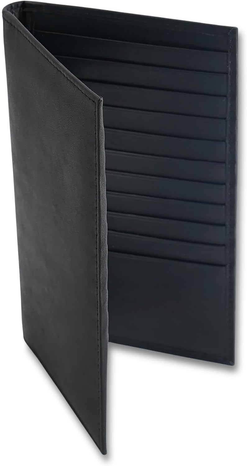 HOT20 Card Wallet for Men, Long RFID Leather Credit Card Holder, Black | 2 Bill Compartments | ID Window | Open Bifold | Organized Carry | Jacket Friendly