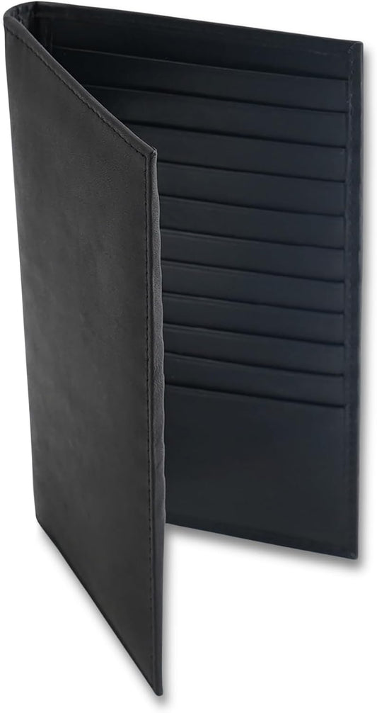 HOT20 Card Wallet for Men, Long RFID Leather Credit Card Holder, Black | 2 Bill Compartments | ID Window | Open Bifold | Organized Carry | Jacket Friendly