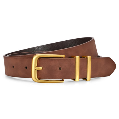 HOTVONMELLI Women's Soft Faux Leather Belt for Jeans Pants Dress Fashion Ladies Waist Belt with Gold/Silvery Buckle