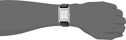 HOTBulova Men's Stainless Steel 3-Hand Calendar Date Quartz Watch with Black Leather Strap, Rectangle Dial Style: 96B107