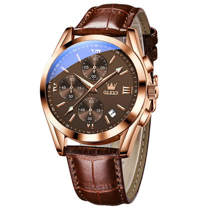 HOTOLEVS Men's Casual Leather Watch, Big Face Chronograph Watch for Men, Fashion Easy to Read Dress Watch, Men's Waterproof Luminous Date Analog Watch, Gold/Black/White/Blue Dial