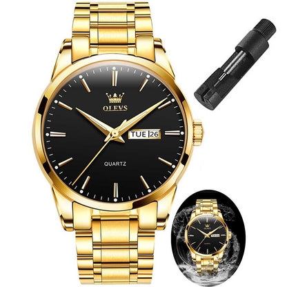 HOTOLEVS Mens Watches Luxury Waterproof Luminous Easy Read Chronograph Watches Full Gold/White Dail/Black Face with Calendar Wrist Watches