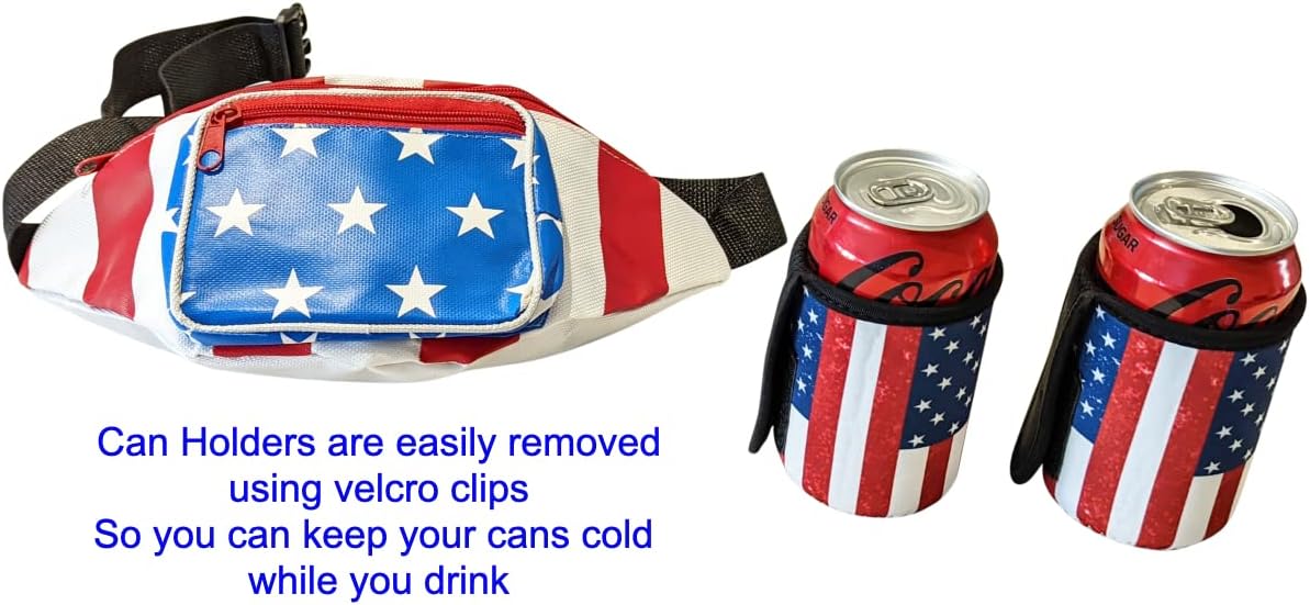 HOTUSA Merica Beverage Belt Fanny Pack Holster All American Classic Costume 4th of July, Red