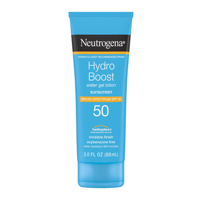 HOTNeutrogena Hydro Boost Water Gel Sunscreen SPF 50, Oil‑Free Hydrating & Water‑Resistant Face & Body Sunscreen Lotion, Non‑Greasy, Broad Spectrum, Lightweight Moisturizer, 3 fl oz