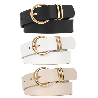 HOTVONMELLI 3 Pack Women's Belts for Jeans Pants Fashion Gold Buckle Ladies Dress Belt