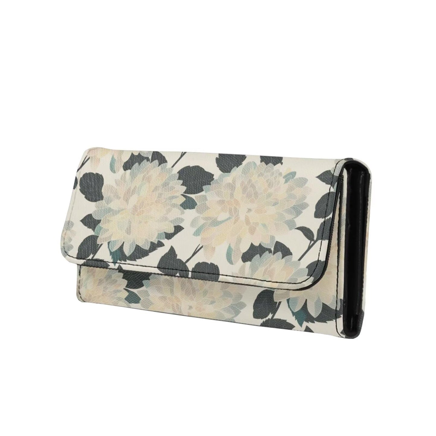 HOTPainting Iris Long Wallets for Women PU Leather Ladies Billfold Wallet,Snap Closure, Purple White Yellow Flowers Trifold Clutch Checkbook Purse with Zipper Pocket