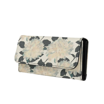 HOTPainting Iris Long Wallets for Women PU Leather Ladies Billfold Wallet,Snap Closure, Purple White Yellow Flowers Trifold Clutch Checkbook Purse with Zipper Pocket