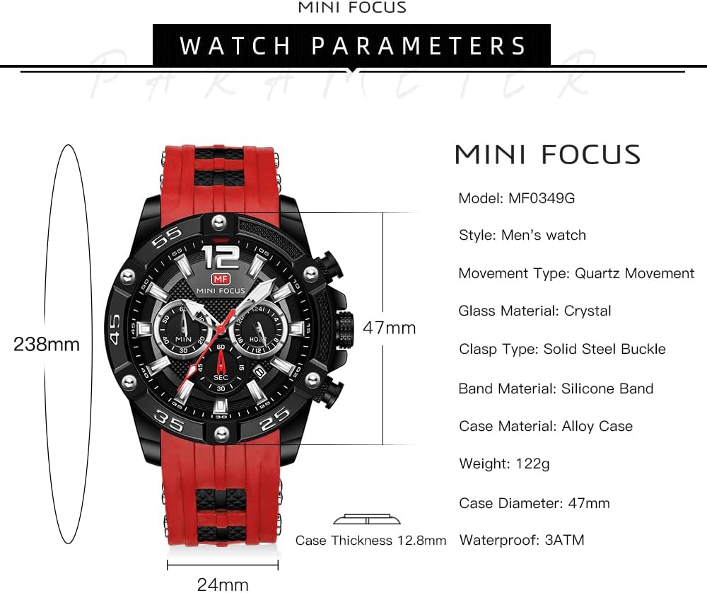HOTMF MINI FOCUS Men Watches Unique Casual Wrist Watches (Chronograph/Waterproof/Luminous/Calendar/24 Hours) Silicon Band Fashion Watches for Men