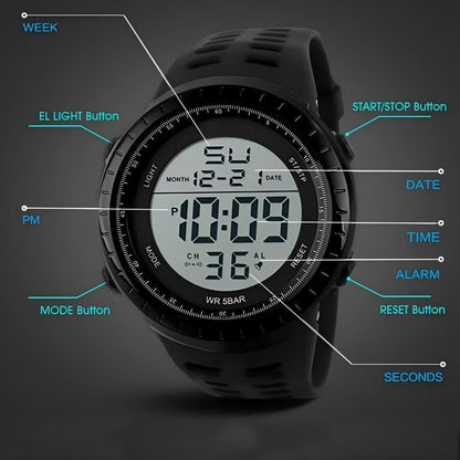 HOTLYMFHCH Men's Digital Watch, Sports Waterproof Military Watches for Men LED Casual Stopwatch Alarm Tactical Army Watch