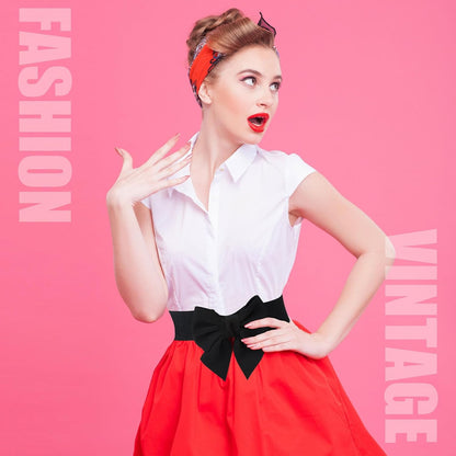 HOT3 Pcs Bow Belts for Women Red Bow Belt | Elastic Waist Belt Vintage Bowknot Stretchy Cinch Belt