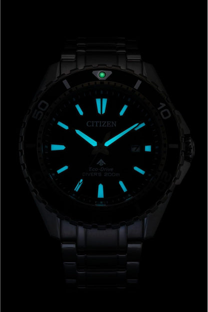 HOTCitizen Men's Promaster Sea Eco-Drive Stainless Steel Watch, 3-Hand Date, One-Way Rotating Bezel, ISO Compliant, Luminous Hands and Markers
