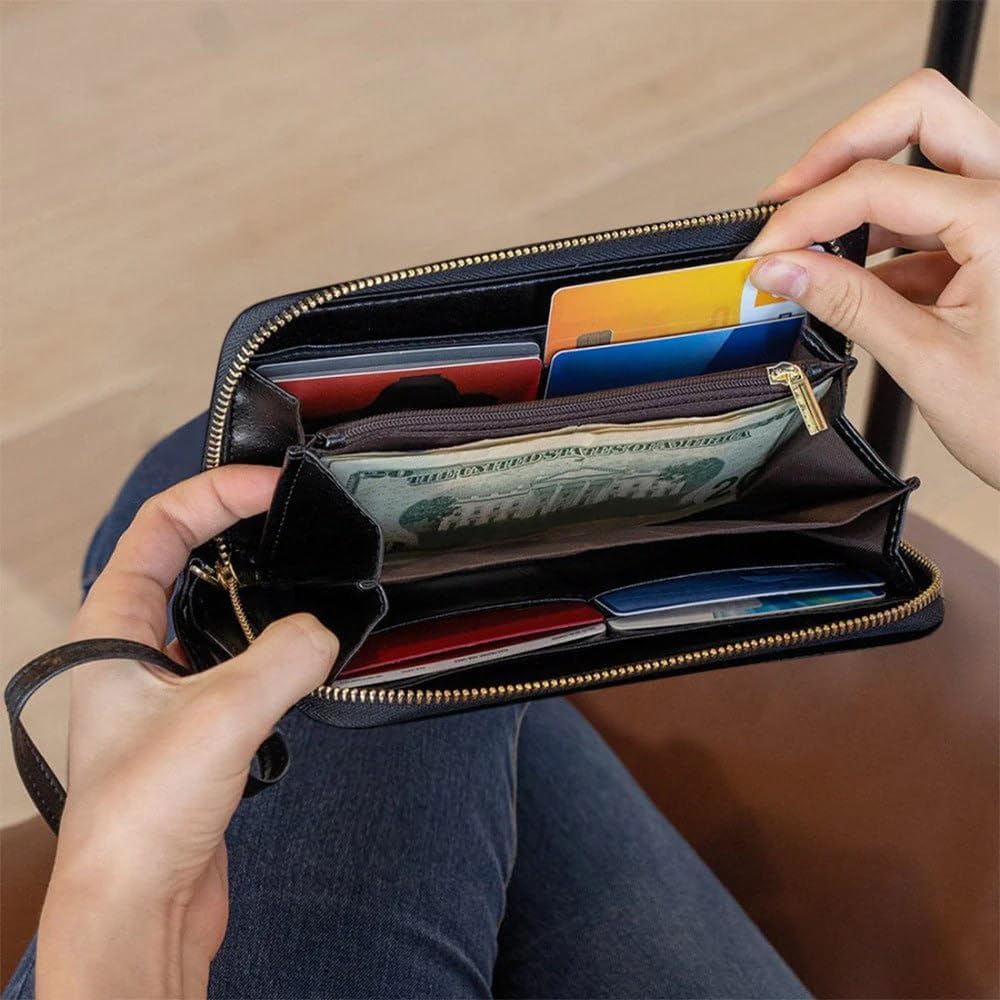 HOTOur Lady Of Grace Leather Clutch Purse Wallet for Women, Aesthetic Sacred Heart Virgin Mary RFID Blocking Zip Long Ladies Wallet Wristlet, Christian Blessed Mother Gift for Girl Mom Her (Scared Heart)