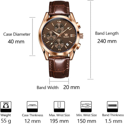 HOTOLEVS Men's Casual Leather Watch, Big Face Chronograph Watch for Men, Fashion Easy to Read Dress Watch, Men's Waterproof Luminous Date Analog Watch, Gold/Black/White/Blue Dial