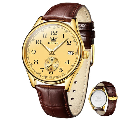 HOTOLEVS Mens Watches Vintage Leather Band Dress Classic Easy Reader Arabic Numerals Analog Quartz Waterproof Date Day Men's Wrist Watches