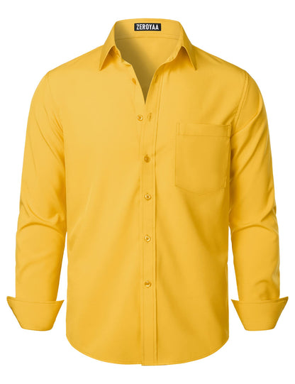 HOTZEROYAA Men's Regular Fit Dress Shirt Solid Wrinkle-Free Long Sleeve Casual Business Button Up Shirts with Pocket