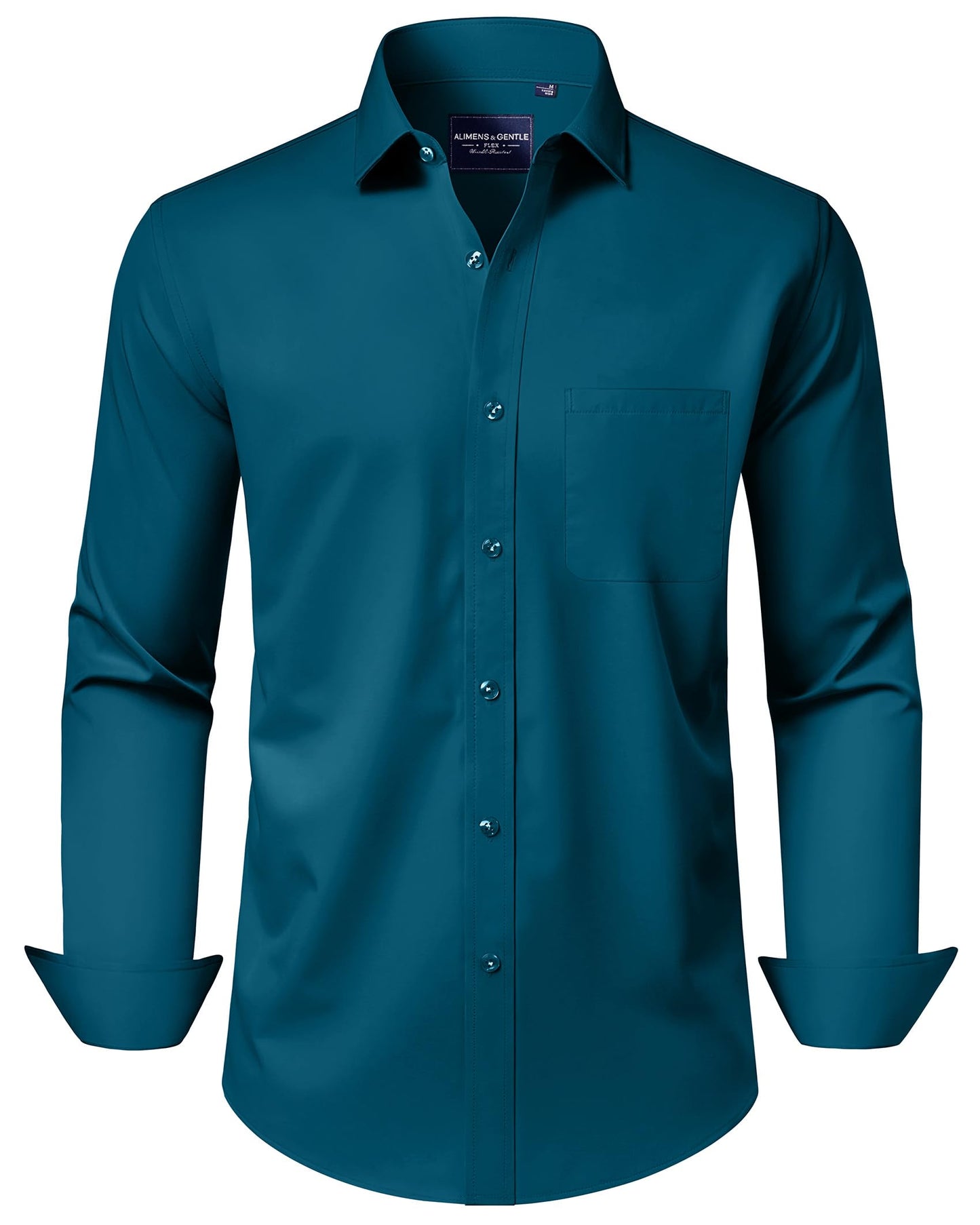 HOTAlimens & Gentle Men's Dress Shirts Long Sleeve Wrinkle-Free Stretch Shirts Solid Formal Button Down Shirt with Pocket