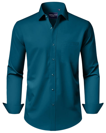 HOTAlimens & Gentle Men's Dress Shirts Long Sleeve Wrinkle-Free Stretch Shirts Solid Formal Button Down Shirt with Pocket