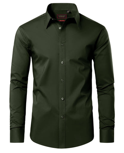 HOTLion Nardo Cotton Mens Dress Shirts Long Sleeve Wrinkle Free Business Casual Button Down Shirts Formal Shirts Big and Tall