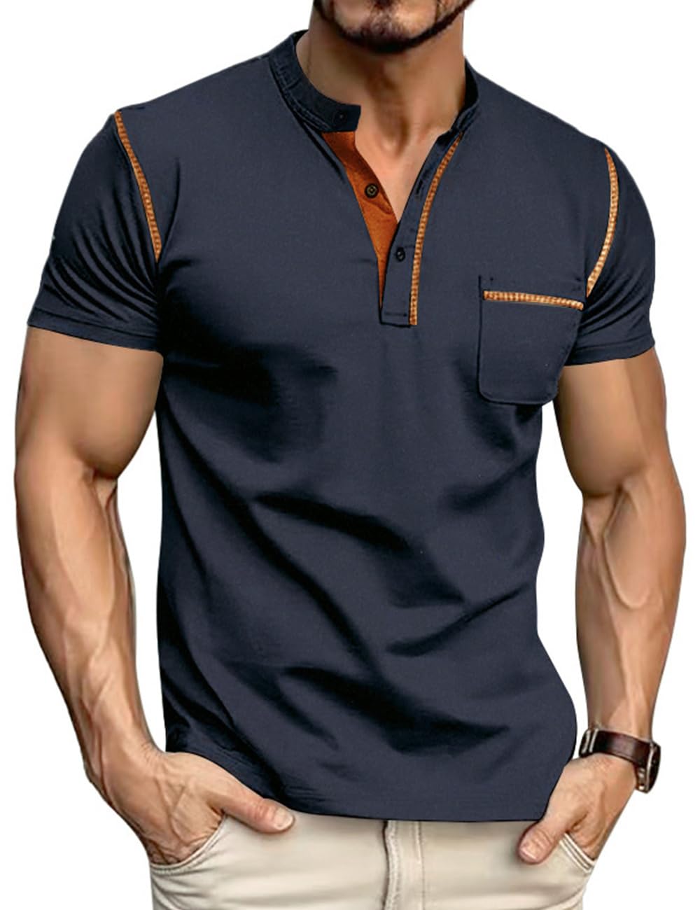 HOTMen's Henley Shirt Short Sleeve T-Shirt Casual Top Pullover Summer Lightweight Tee Shirts with Button